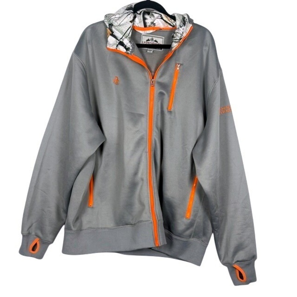 Legendary Whitetails Mens 2XL Gray Orange Camo Full Zip Hoodie Jacket Face Mask